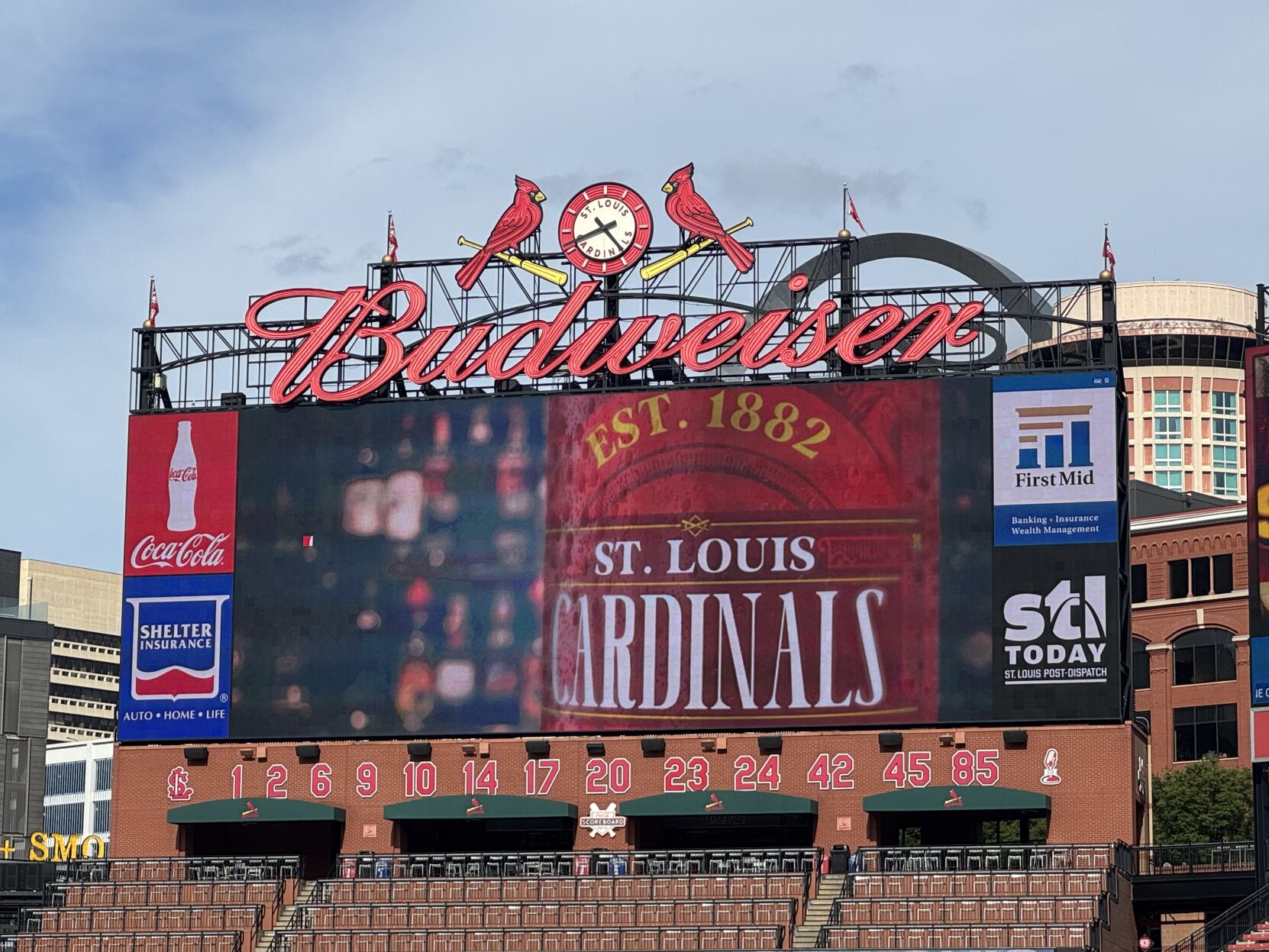 New graphics on Busch Stadium scoreboard show Cardinals embracing 1882 as start